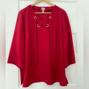 Red tunic top with gold details